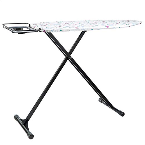 Amazon Basics Bügelbrett mit H-förmiger Bügeleisen-Ablage, mittelgroß, 122 x 38 cm, schwarz, Geblümt von Amazon Basics