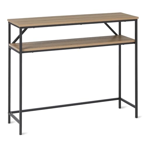 Amazon Basics Rechteckiger Konsolentisch mit Ablage, Stahlrahmen, 30cm (T) x 100cm (B) x 80cm (H), Eichenholzoptik von Amazon Basics