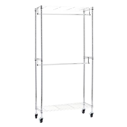 Amazon Basics Doppel-Kleiderstange Offen mit Rädern und Höhenverstellbaren Regalen - Maximalgewicht 181 kg, Chromfarben, 91 cm L x 35,5 cm W x 183 cm H Amazon Basics Doppel-Kleiderstange Offen mit Rädern und Höhenverstellbaren Regalen - Maximalgewicht 181 kg, Chromfarben, 91 cm L x 35,5 cm W x 183 cm H von Amazon Basics