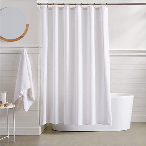 Amazon Basics Leichter, superweicher, pflegeleichter Mikrofaser-Duschvorhang mit Waffelstruktur, 183 x 183 cm, weiß von Amazon Basics