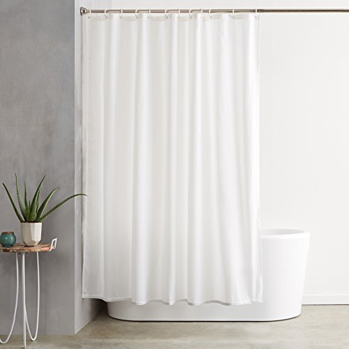 Amazon Basics Duschvorhang, Wasser- und schimmelresistenter Stoff, Badezimmervorhang mit Ösen und Haken, maschinenwaschbar, 180 x 200 cm, Weiß von Amazon Basics