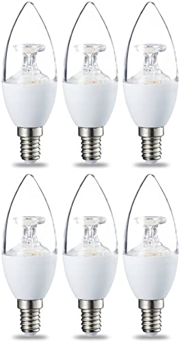 Amazon Basics E14 LED Lampe, Kerzenform, 6W (ersetzt 40W), klar, dimmbar- 6er-Pack von Amazon Basics