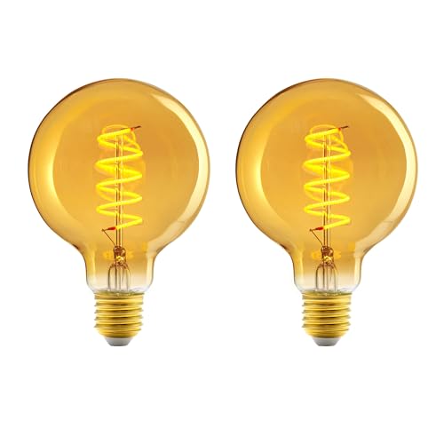 Amazon Basics Vintage-LED-Birne, E27, antiker Stil, Retro-Bernsteinglas, G93, 4 W (entspricht 25 W), 1800 K, ultrawarmes Licht zur Dekoration, 2 Stück von Amazon Basics