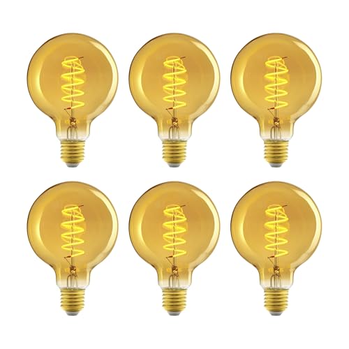 Amazon Basics Vintage-LED-Birne, E27, antiker Stil, Retro-Bernsteinglas, G93, 4 W (entspricht 25 W), 1800 K, ultrawarmes Licht zur Dekoration, 6 Stück von Amazon Basics