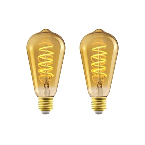 Amazon Basics Vintage-LED-Birne, E27, antiker Stil, Retro-Bernsteinglas, ST64, 4 W (entspricht 25 W), 1800 K, ultrawarmes Licht zur Dekoration, 2 Stück von Amazon Basics