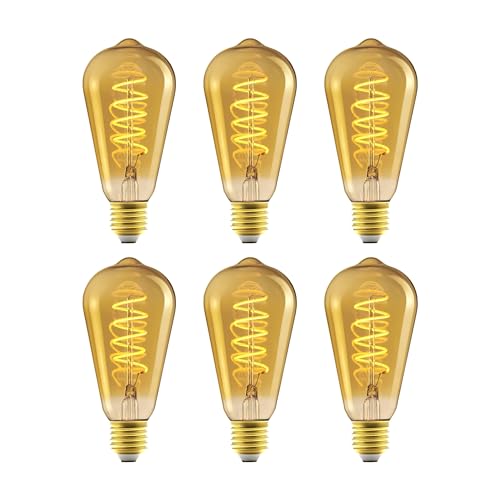 Amazon Basics E27 Vintage-LED-Lampe, ST64, 4 W (entspricht 25 W), Warmweiß, 6 Stück von Amazon Basics