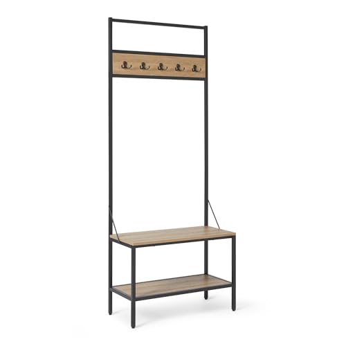 Amazon Basics Entry Bench with Hooks, Hall Tree with Shoe Storage Bench, Steel frame, Oak finish Amazon Basics Entry Bench with Hooks, Hall Tree with Shoe Storage Bench, Steel frame, Oak finish von Amazon Basics