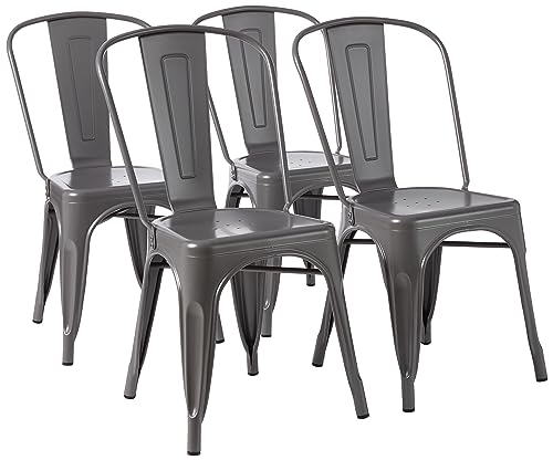 Amazon Basics Esszimmerstühle aus Metall, Schwarz, mit Rückenlehne, stapelbar, Bistro, Küche, Innen- & Außenbereich, 4er-Set, Dunkelgrau, 51 x 43 x 85 cm von Amazon Basics