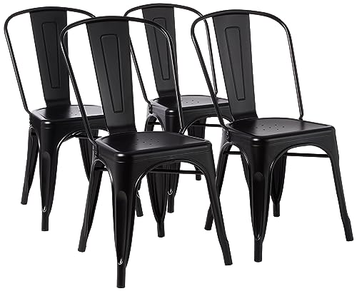 Amazon Basics Esszimmerstühle aus Metall, mit Rückenlehne, stapelbar, Bistro, Küche, Innen- & Außenbereich, 4er-Set, Schwarz, 51 x 43 x 85 cm von Amazon Basics