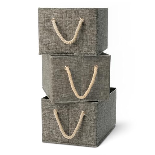 Amazon Basics Faltbare Aufbewahrungsbehälter mit Seilgriffen, Anthrazit, groß, 3 Stück von Amazon Basics
