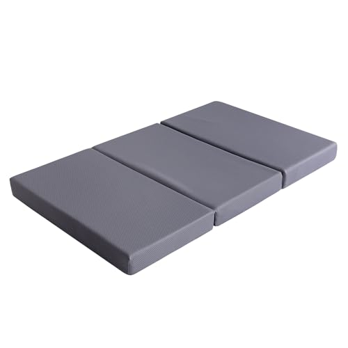 Amazon Basics - Faltbare Mittel Fest Memoryschaum Gästematratze, 120 x 195 x 10 cm, Grau von Amazon Basics