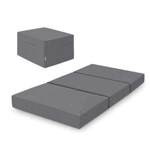 Amazon Basics Faltbare Memoryschaum Gästematratze mit Bezug, Mittel Fest, 120 x 195 x 10 cm, Grau von Amazon Basics