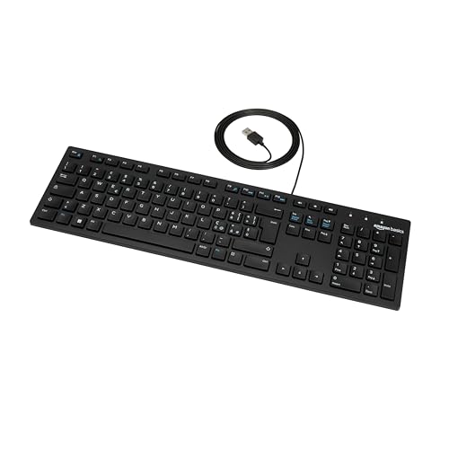 Amazon Basics Flache USB-Tastatur Mit IT-Layout, Mattschwarz von Amazon Basics