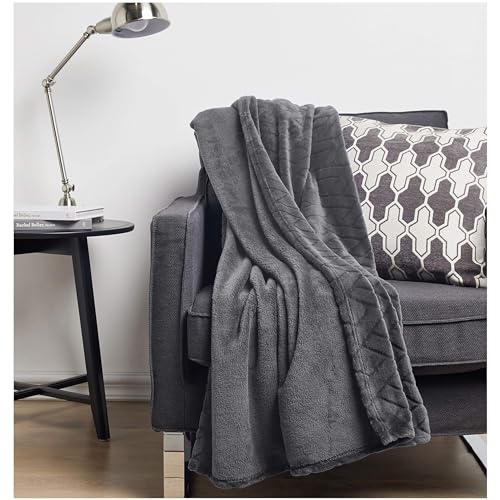 Amazon Basics - Fleece kuscheldecke, Prägemuster, Grau, 220 x 240 cm von Amazon Basics