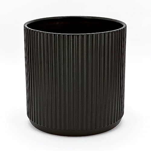 Amazon Basics Rund, Geriffeltes Keramik-Pflanzgefäß, 25.4 cm, Schwarz von Amazon Basics