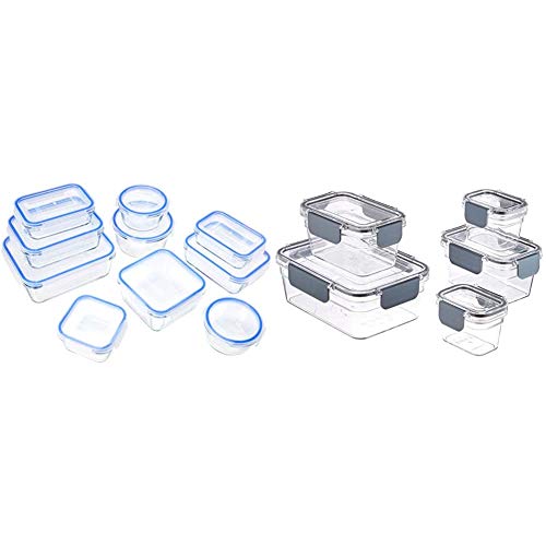 Amazon Basics - Glasbehälter für Lebensmittel, mit Deckel, 20 -teiliges Set(10 Behälter + 10 Deckel), BPA-freie & Tritan-Frischhaltedose mit Verschluss (5 dosen + 5 deckeln) von Amazon Basics