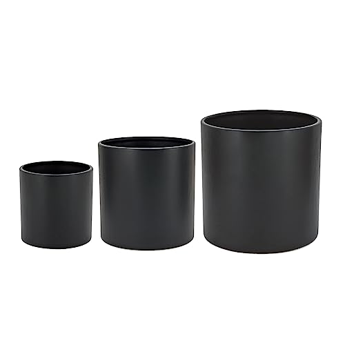 Amazon Basics Glatte Keramik-Pflanzgefäße, Rund , verschiedene Größen, 3 Stück, 5.2 cm, 20.3 cm und 25.4 cm, Schwarz von Amazon Basics