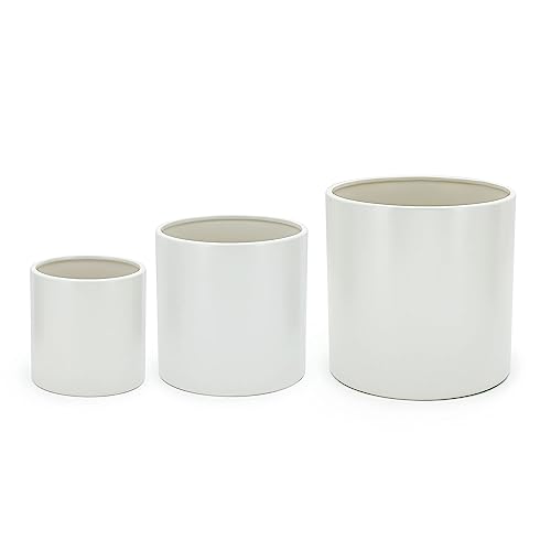 Amazon Basics Glatte Keramik Rund Pflanzgefäße, verschiedene Größen, 3 Stück, Weiß,15.2, 20.3 und 25.4 cm von Amazon Basics