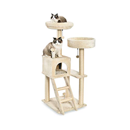 Amazon Basics Großer Katzenkratzbaum mit zwei Plattformen und Häuschen, 127 cm hoch, mehrstöckig, beige von Amazon Basics
