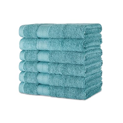 Amazon Basics Händehandtuch aus Bio-Baumwolle, farbecht, 6 Stück, 41 x 66 cm, Blaugrün von Amazon Basics