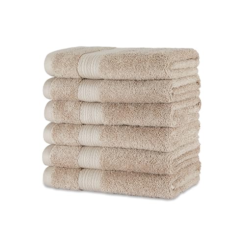 Amazon Basics Händehandtuch aus Baumwolle, farbecht, 6 Stück, 41 x 66 cm, Taupe von Amazon Basics