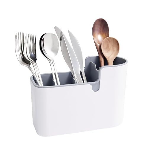 Amazon Basics Halterung für Besteck und Utensilien, Verwendung auf der Arbeitsfläche oder Wandmontage, Weiß/Grau von Amazon Basics