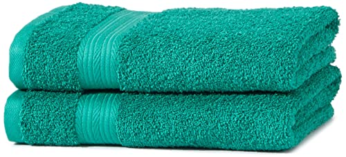 Amazon Basics Handtuch-Set, ausbleichsicher, 2 Handtücher, Türkisgrün, 100% Baumwolle 500g/m² von Amazon Basics