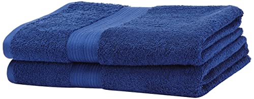 Amazon Basics Badetuch Set, ausbleichsicher, 100% Baumwolle 500g/m², 2er-Pack Saunatücher, 100 x 150 cm, Königsblau von Amazon Basics