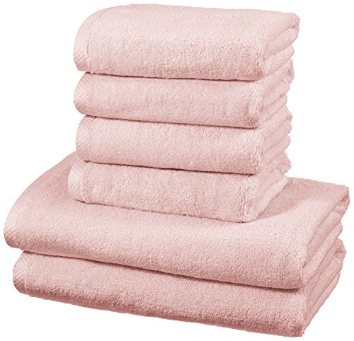 Amazon Basics - Handtuch-Set, schnelltrocknend, 2 Badetücher und 4 Handtücher - Blütenrosa, 100% Baumwolle von Amazon Basics