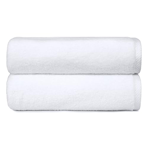 Amazon Basics Badetuch Set für Badezimmer, schnelltrocknendes, saugfähiges Handtuch-Set, 100 % Baumwolle, 2 Badetücher, 70 x 140 cm, 2 Stück, Weiß von Amazon Basics