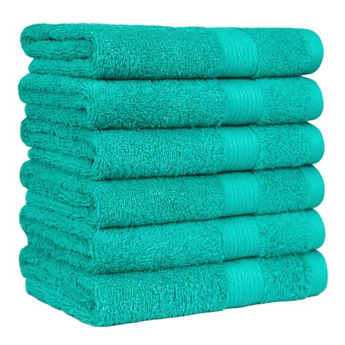 Amazon Basics Handtücher aus Baumwolle, farbecht, 6 Stück, Blaugrün von Amazon Basics