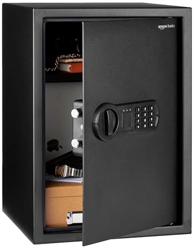 Amazon Basics Elektronischer Tresor aus Stahl mit programmierbarem digitalem Tastenfeld für Schmuck, Geld, Wertsachen, 51 l, 35 cm x 33 cm x 50 cm (B x T x H), Schwarz von Amazon Basics