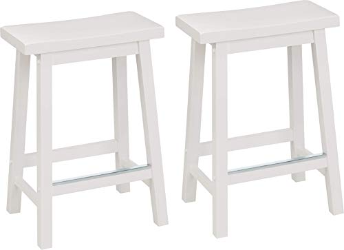 Amazon Basics Hocker für Küchentheke, Sitzfläche aus Massivholz, 61 cm hoch, Weiß, 2 Stück von Amazon Basics