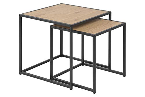 Amazon Basics Jörn Quadratischer Couchtisch set mit Tischplatte in Wildeiche Optik und Schwarzem Stahlsockel, Sofatischset, Tischsatz. Wohnzimmermöbel, B: 50 x H: 45 x T: 50 cm(Früher Movian) von Amazon Basics