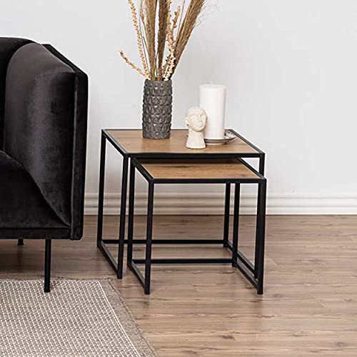 Amazon Basics Jörn Quadratischer Couchtisch set mit Tischplatte in Wildeiche Optik und Schwarzem Stahlsockel, Sofatischset, Tischsatz. Wohnzimmermöbel, B: 50 x H: 45 x T: 50 cm(Früher Movian) von Amazon Basics