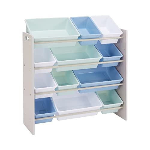 Amazon Basics Kids Toy Storage Organizer with 12 Plastic Bins - Grey Wood with Blue Bins Amazon Basics Kids Toy Storage Organizer with 12 Plastic Bins - Grey Wood with Blue Bins von Amazon Basics