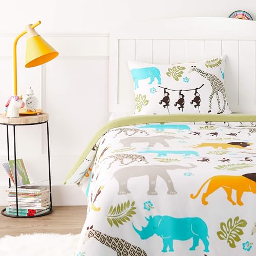 Amazon Basics 2-teiliges Mikrofaser-Bettwäsche-Set für Kinder, Bettdeckenbezug 100 x 135 cm & 1 Kissenbezug 40 x 60 cm, Tiere, Tierdruck von Amazon Basics