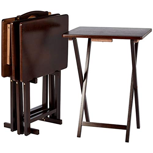 Amazon Basics Klapp-Beistelltische aus Holz, mit Halterung, 4 Stück im Set, Espresso-Braun von Amazon Basics