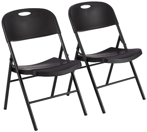 Amazon Basics Klappstuhl, zusammenklappbar, tragbar, stabil, Kunststoff, 159 kg Tragkraft, Schwarz, 2 Stück von Amazon Basics