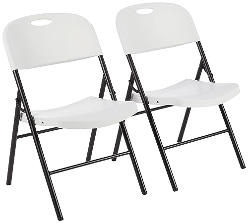 Amazon Basics Klappbarer Kunststoff-Stuhl, 157,5 kg Tragkraft, Weiß, 2 Stück von Amazon Basics