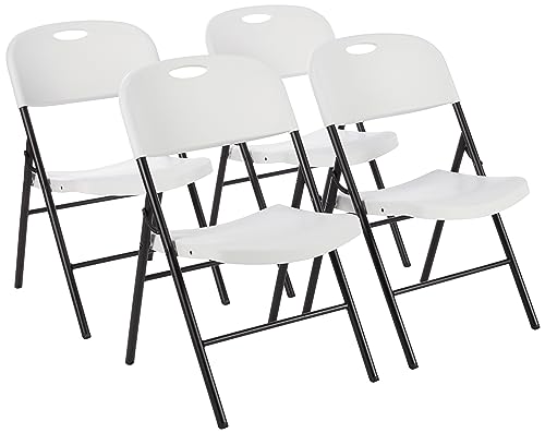 Amazon Basics Klappbarer Kunststoff-Stuhl, 157,5 kg Tragkraft, Weiß, 4 Stück von Amazon Basics