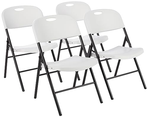 Amazon Basics Klappstühle aus Kunststoff und Metall, 4er-Set, Campingstuhl, Küchenstuhl, drinnen und draußen, Weiß, bis 158 kg von Amazon Basics
