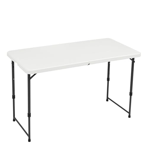 Amazon Basics Klapptisch, rechteckig, 4-fach höhenverstellbar mit Tragegriff, für drinnen und draußen, tragbar, leicht, Reisetisch, Picknick, Camping, Weiß, 121,4 x 60,7 x 86,1 cm von Amazon Basics
