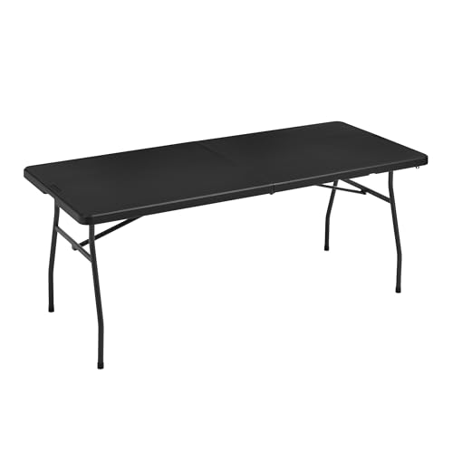 Amazon Basics Klapptisch, rechteckig, mit Tragegriff, für drinnen und draußen, tragbar, leicht, Reisetisch, Picknick, Camping, Schwarz, 182 x 75 x 73 cm von Amazon Basics