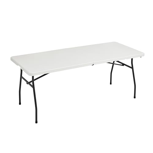 Amazon Basics Klapptisch, rechteckig, mit Tragegriff, für drinnen und draußen, tragbar, leicht, Reisetisch, Picknick, Camping, Weiß, 182 x 75 x 73 cm von Amazon Basics