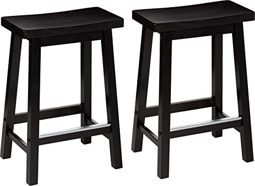 Amazon Basics Küchenhocker aus Massivholz, niedriger Barhocker, Esszimmerstuhl, einfache Montage, modern, 2 Stück, 61 cm hoch, Schwarz von Amazon Basics