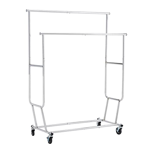 Amazon Basics – Kleiderstange mit Rollen, Chrom, 128-187,9 x 54,6 x 142,2-167,64 cm von Amazon Basics