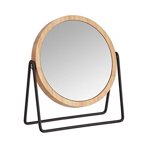Amazon Basics Rund, Tischplatte Montage, Kosmetikspiegel mit Bambus-Umrahmung, Vergrößerung 1-fach/5-fach, 18.3 x 7.3 x 20.7 cm, Schwarz von Amazon Basics