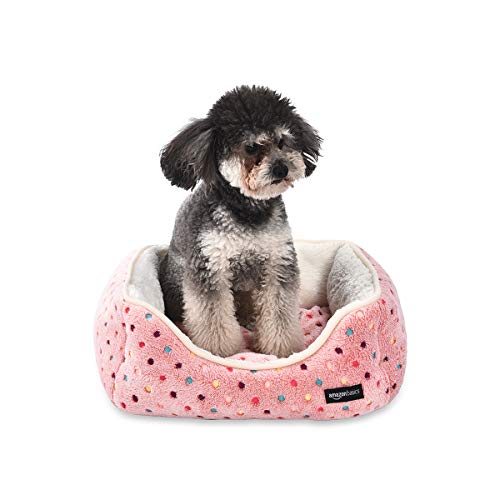 Amazon Basics Kuscheliges Haustierbett für Hund oder Katze, klein, Rosa, Gepunktet, L 47 x B 37 x H 17 cm von Amazon Basics