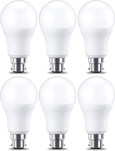 Amazon Basics LED-Leuchtmittel, Bajonettsockel B22, 10,5 W (entspricht 75-W-Glühbirne), Warmweiß, nicht dimmbar, 6 Stück von Amazon Basics